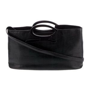 genny italy Authentic Lizard Leather Solid Black Shoulder Bag